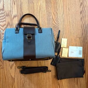 Barbour Blue Canvas & Brown Leather Travel Holdall